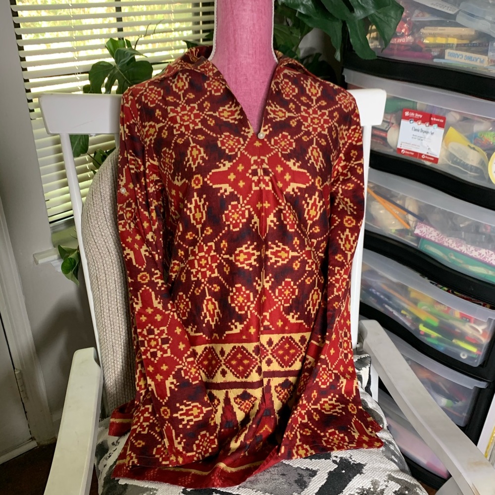 ❤️VINTAGE RALPH LAUREN AZTEC TYPE COLLARED BLOUSE